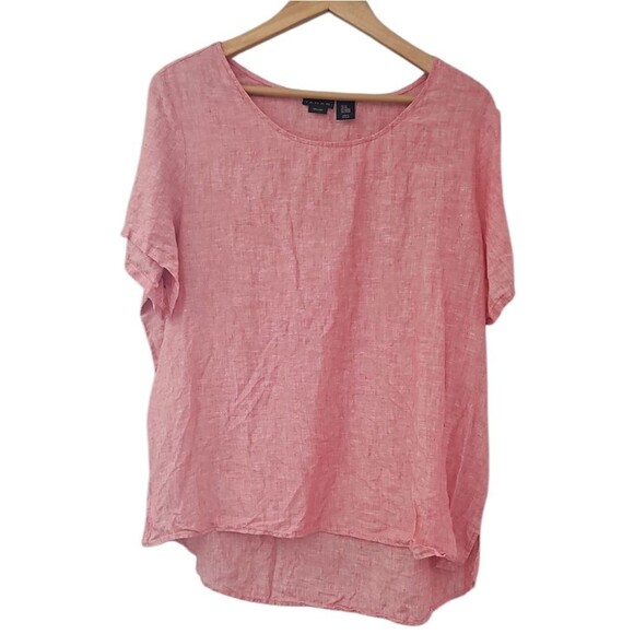 Tahari 100% Linen Blouse 2X Red Top Hi-Low Hem Resortwear Minimalist Layering - Picture 1 of 10